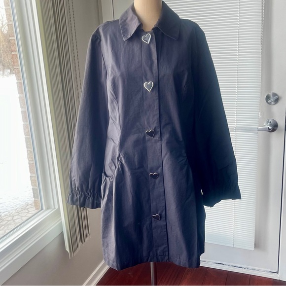 Betsey Johnson Jackets & Blazers - Betsey Johnson Black Trench Coat with Heart Buttons